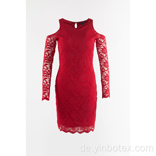 Rotes Spitzenkleid mit Schulterfrei